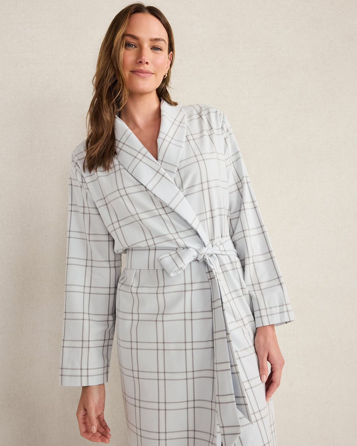 LIGHTWEIGHT FLANNEL WINDOWPANE ROBE | Talbots