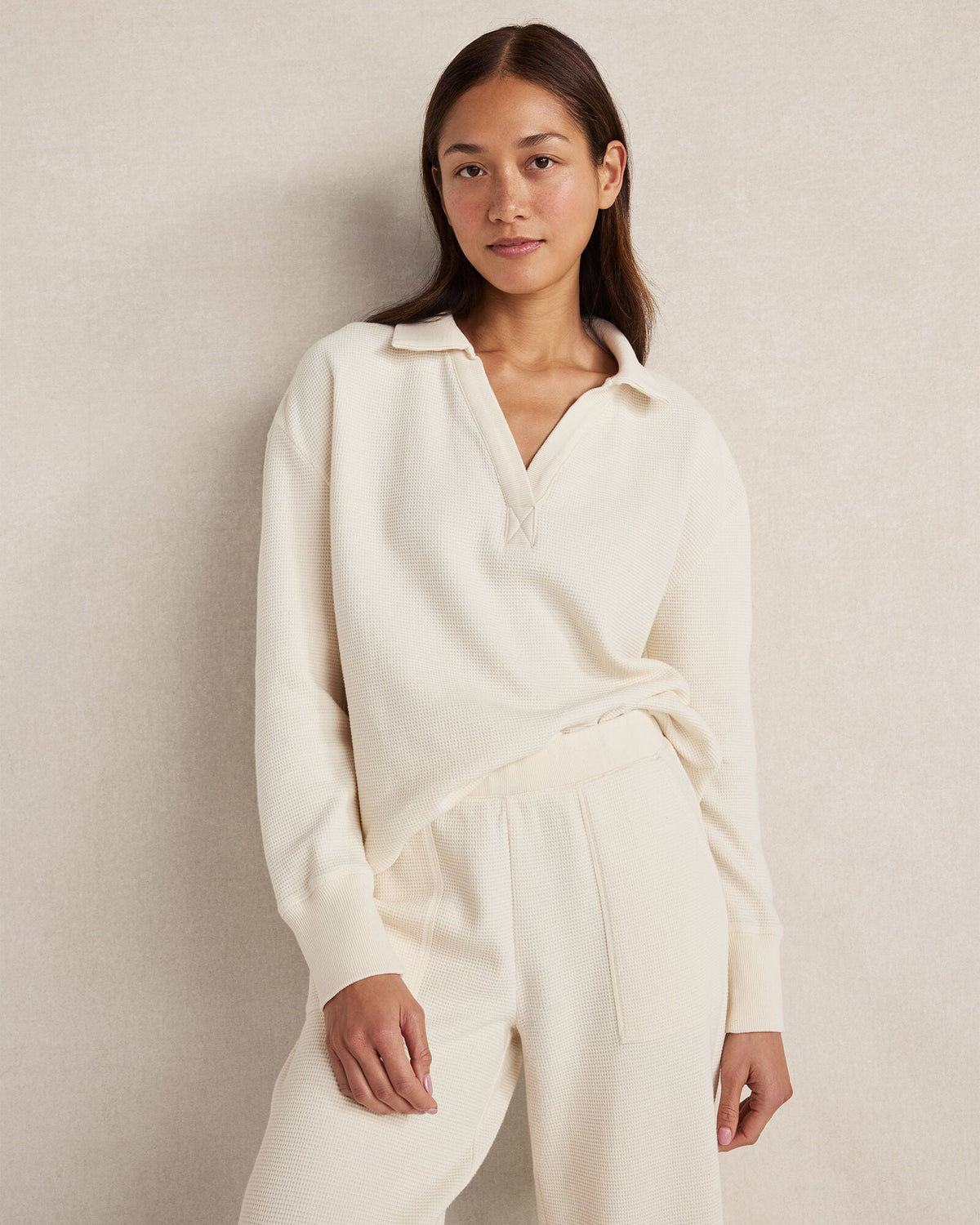 ORGANIC COTTON WAFFLE JOHNNY COLLAR TOP | Talbots