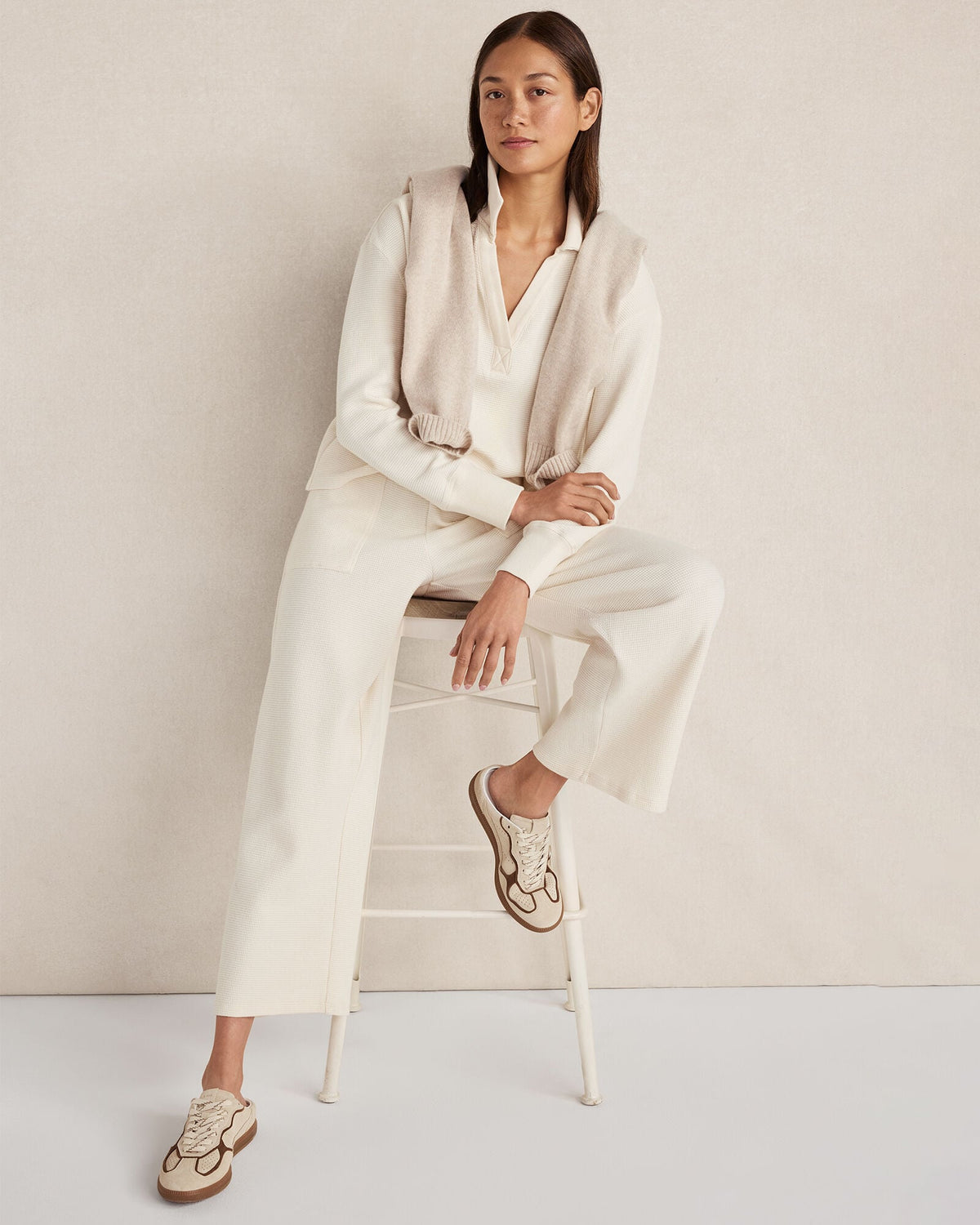 ORGANIC COTTON WAFFLE JOHNNY COLLAR TOP | Talbots
