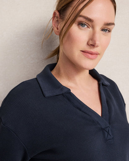 ORGANIC COTTON WAFFLE JOHNNY COLLAR TOP | Talbots