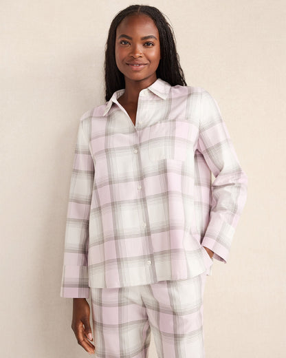 LIGHTWEIGHT FLANNEL FROSTED PLAID PAJAMA TOP | Talbots