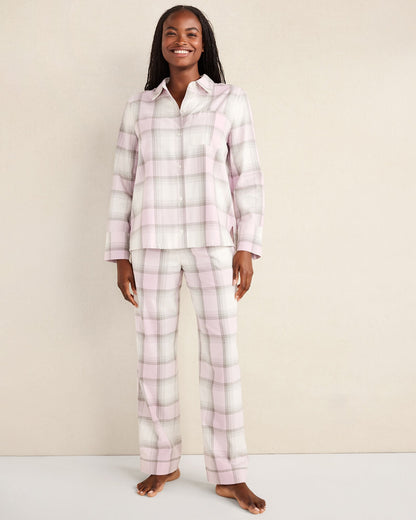 LIGHTWEIGHT FLANNEL FROSTED PLAID PAJAMA TOP | Talbots