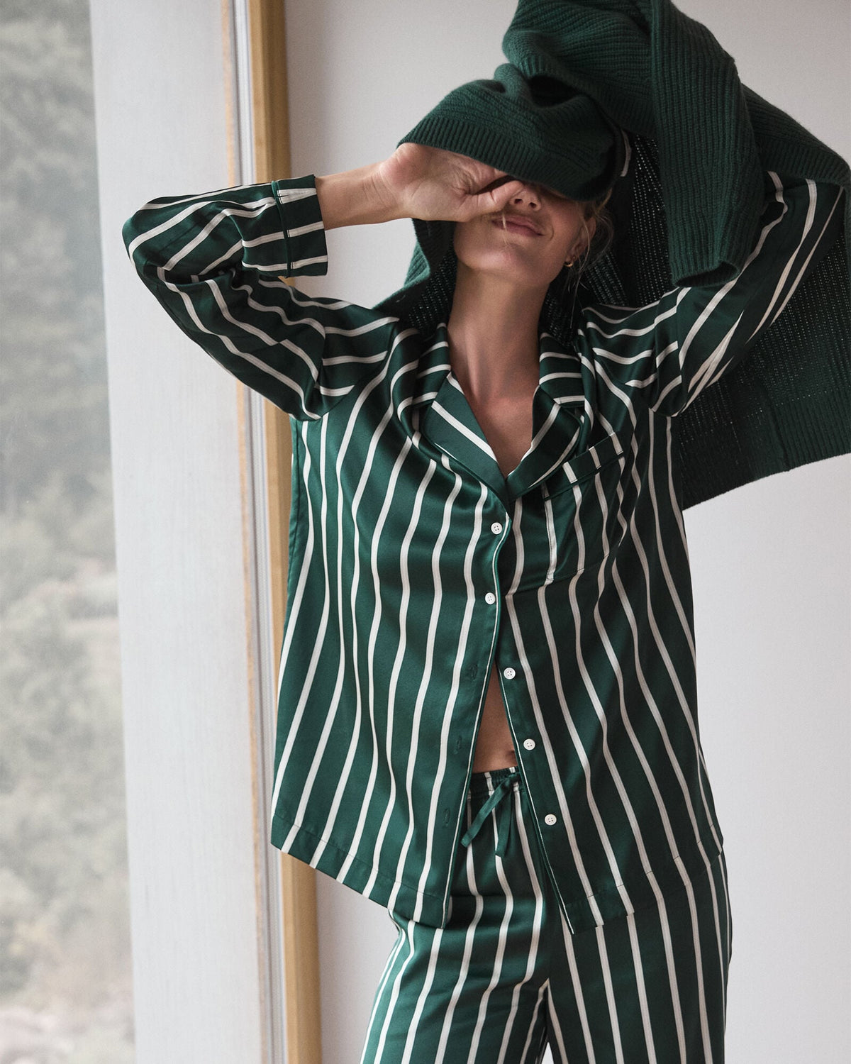 WASHABLE SILK PINSTRIPE PAJAMA TOP | Talbots