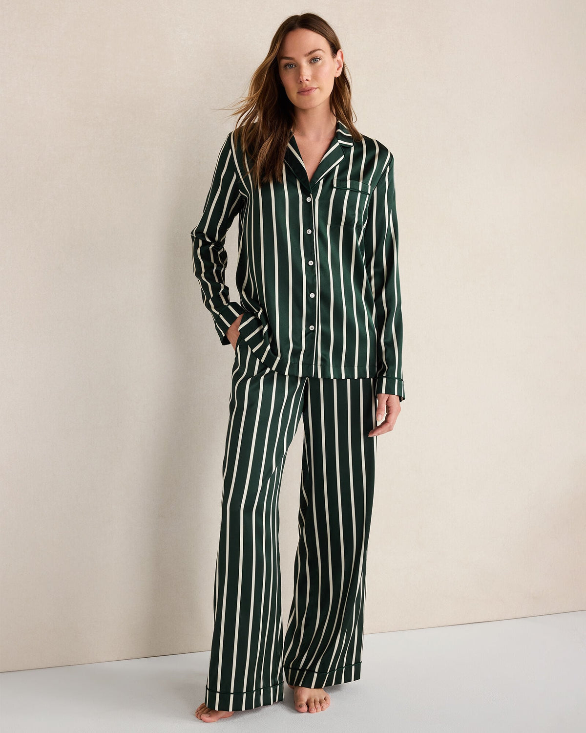 WASHABLE SILK PINSTRIPE PAJAMA TOP | Talbots