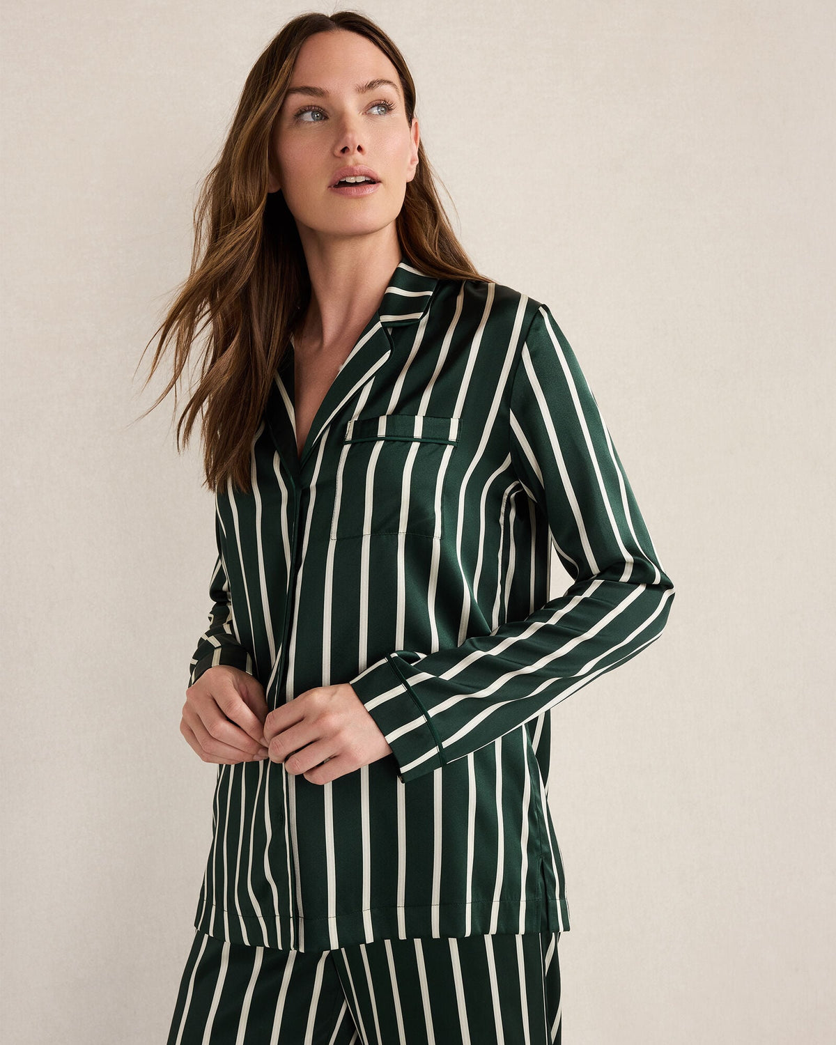 WASHABLE SILK PINSTRIPE PAJAMA TOP | Talbots