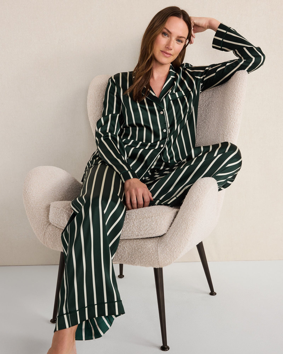 WASHABLE SILK PINSTRIPE PAJAMA TOP | Talbots