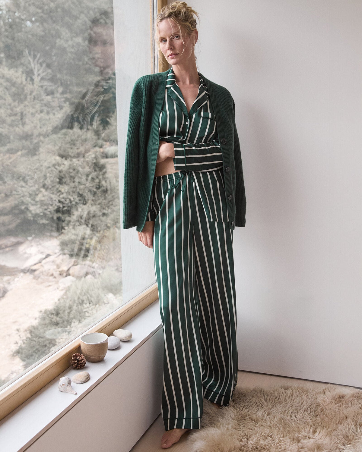 WASHABLE SILK PINSTRIPE PAJAMA PANTS | Talbots