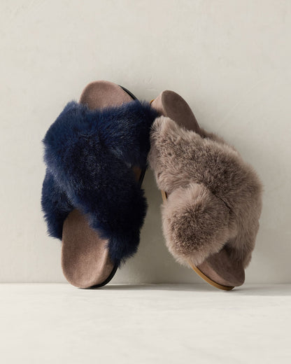 FAUX FUR CRISS CROSS MOLDED SLIPPERS | Talbots