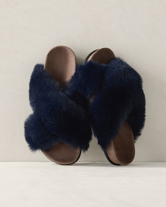 FAUX FUR CRISS CROSS MOLDED SLIPPERS | Talbots
