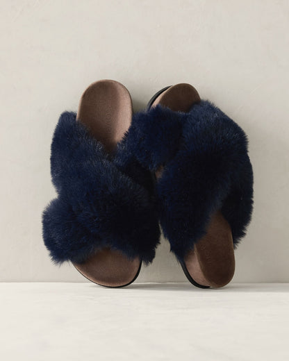 FAUX FUR CRISS CROSS MOLDED SLIPPERS | Talbots