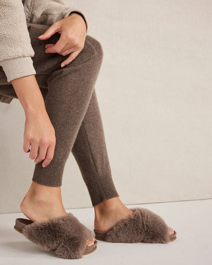 FAUX FUR CRISS CROSS MOLDED SLIPPERS | Talbots