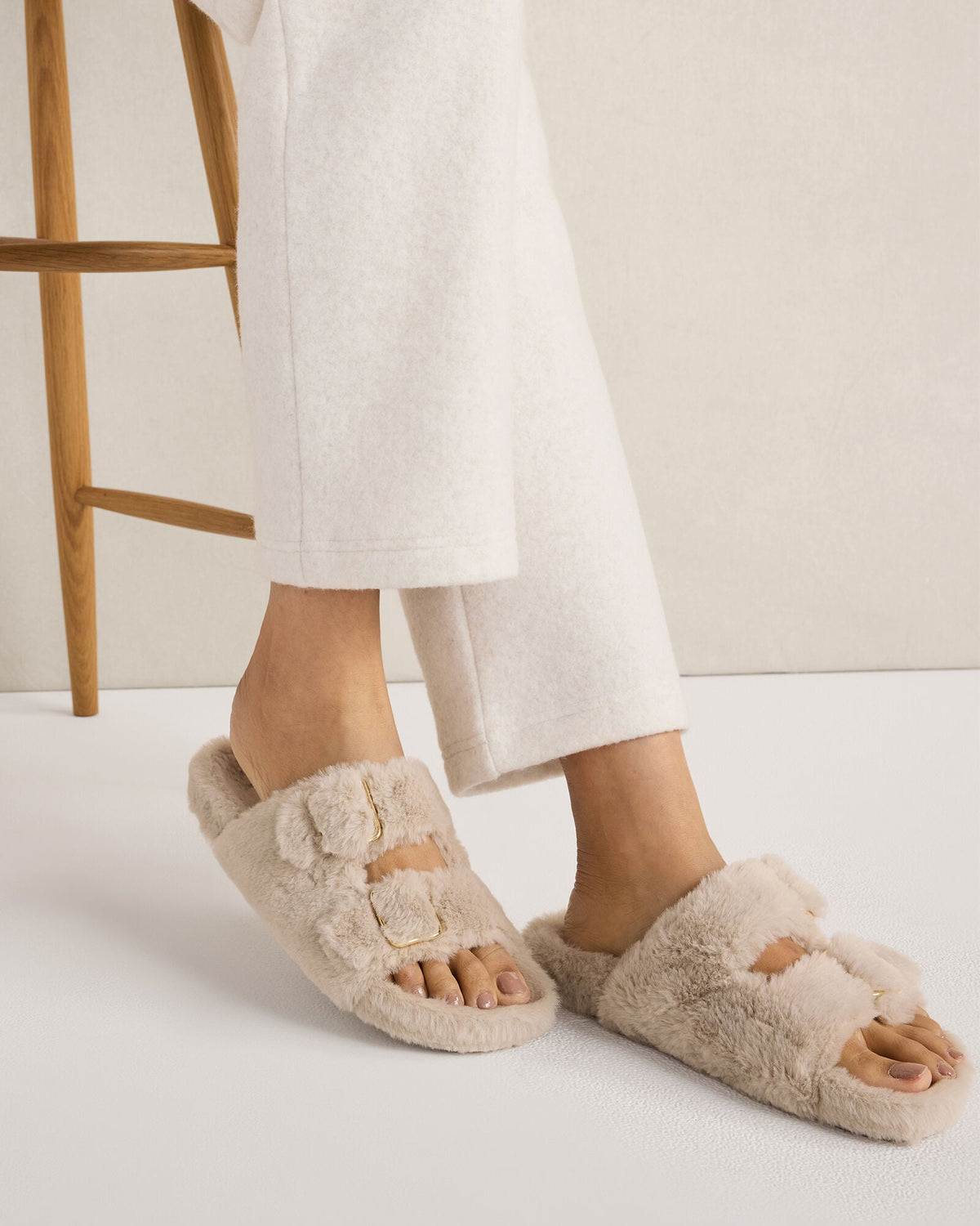 FAUX FUR BUCKLE MOLDED SLIPPERS | Talbots