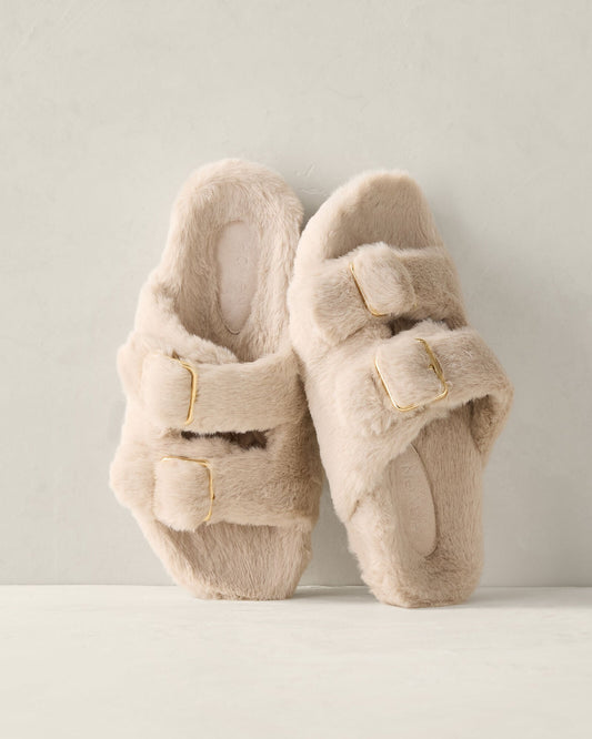 FAUX FUR BUCKLE MOLDED SLIPPERS | Talbots