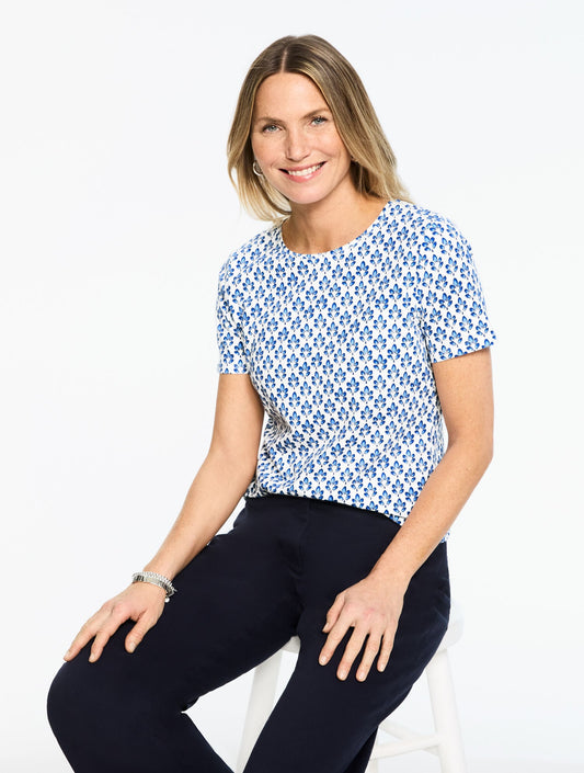 SHORT SLEEVE CREWNECK TEE - GRAPHIC LEAVES | Talbots