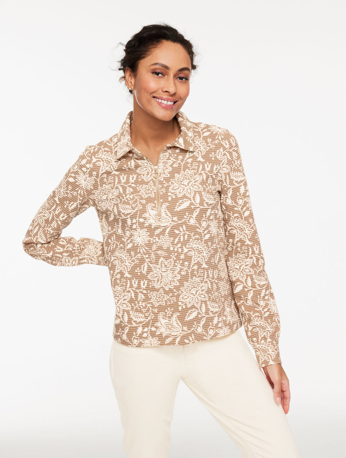 OTTOMAN KNIT HALF-ZIP PULLOVER - DREAMY FLORAL | Talbots