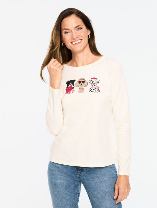 LONG SLEEVE CREWNECK TEE - LOVELY DOGS | Talbots
