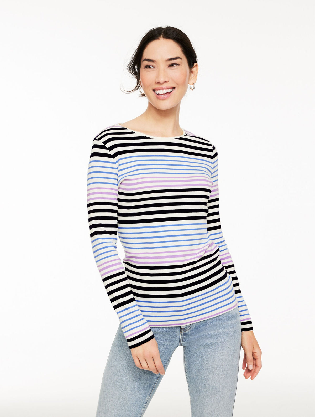LONG SLEEVE CREWNECK TEE - KRISTY STRIPE | Talbots