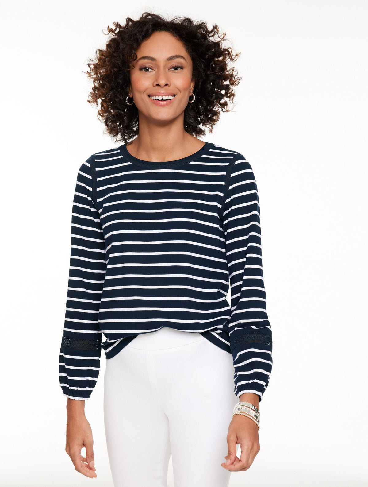 MODERN ROMANCE LACE TRIM TOP - LORELAI STRIPE | Talbots