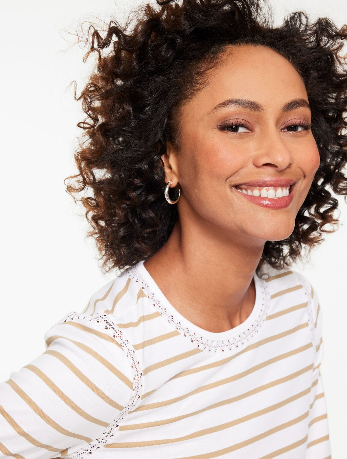 MODERN ROMANCE LACE TRIM TOP - LORELAI STRIPE | Talbots