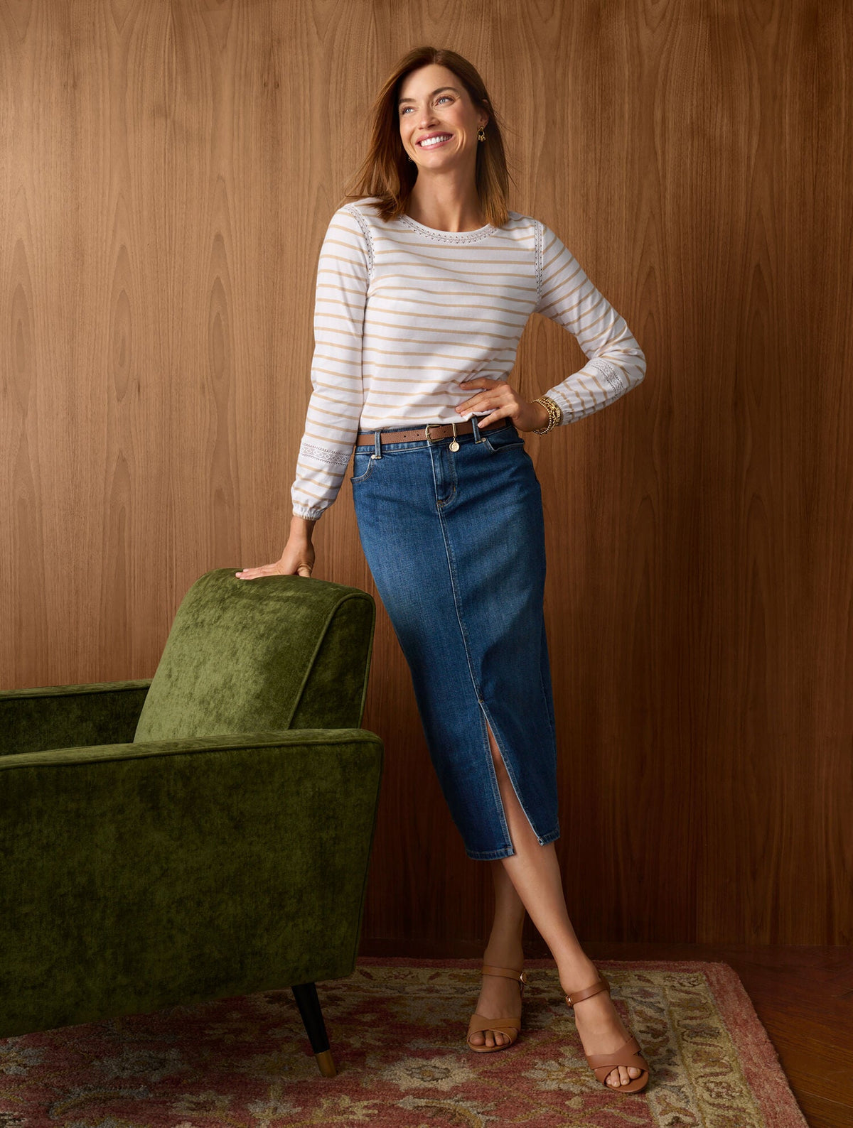 MODERN ROMANCE LACE TRIM TOP - LORELAI STRIPE | Talbots