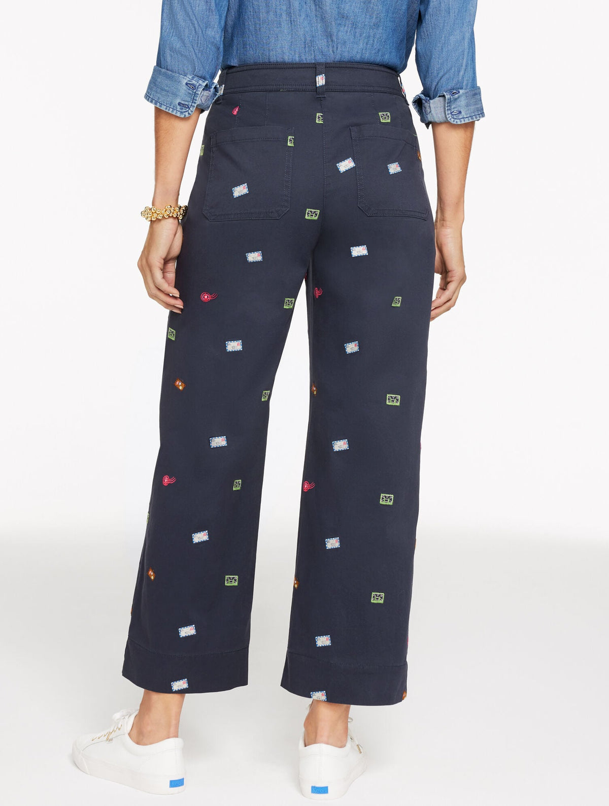 WIDE ANKLE HERITAGE TWILL PANTS - WANDERLUST STAMPS | Talbots