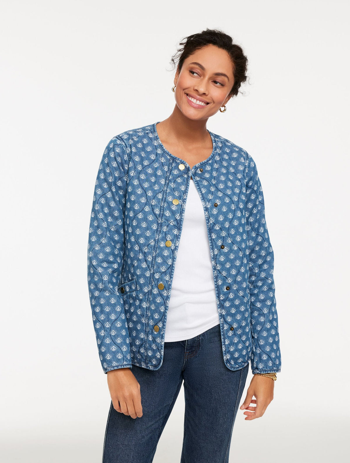 QUILTED DENIM JACKET - IKAT MEDALLION | Talbots