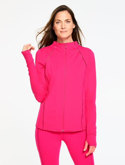 PERFORMANCE COMPRESSION FULL-ZIP JACKET - PICOT TRIM | Talbots