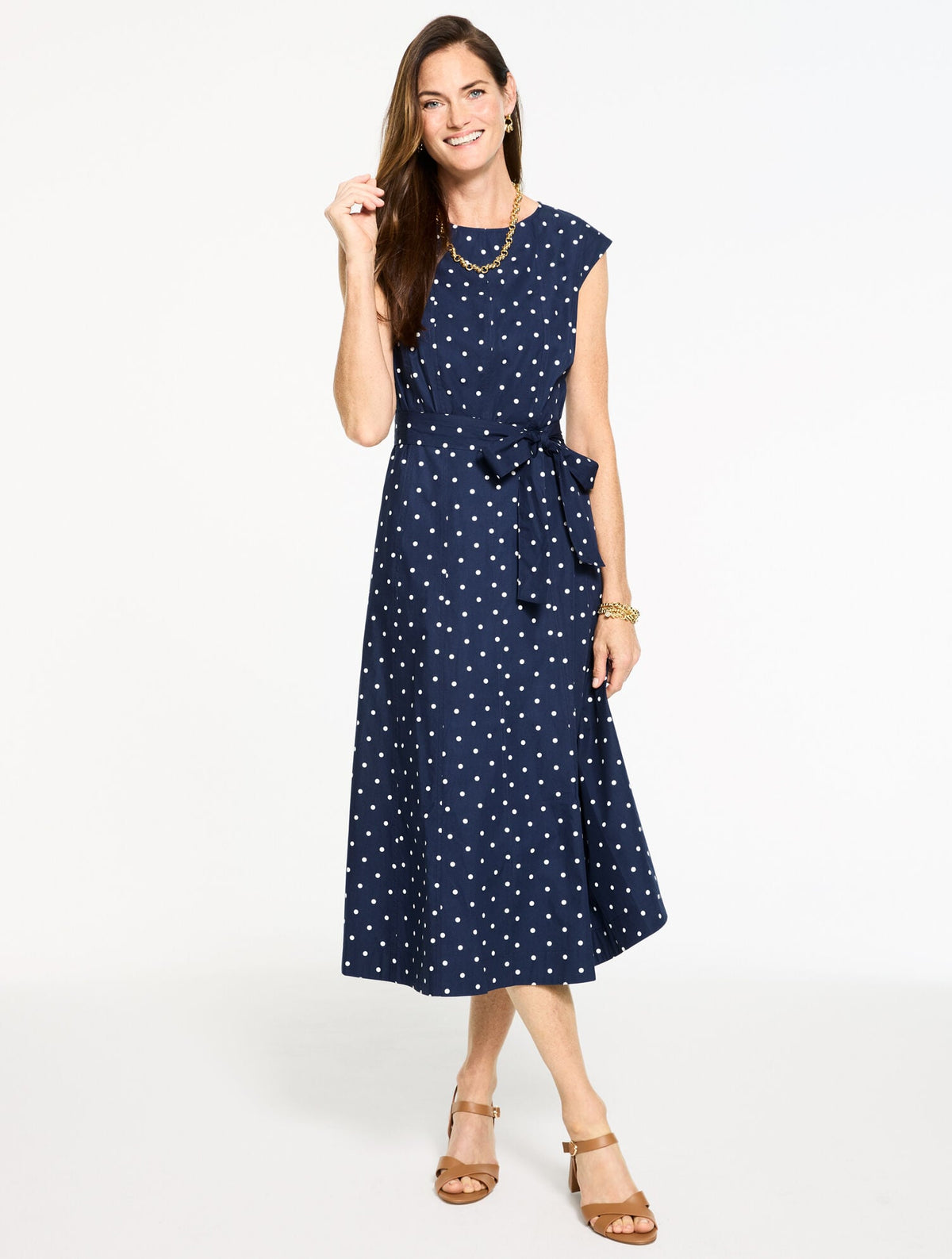 CAP SLEEVE POPLIN FIT & FLARE DRESS - GARDEN DOT | Talbots