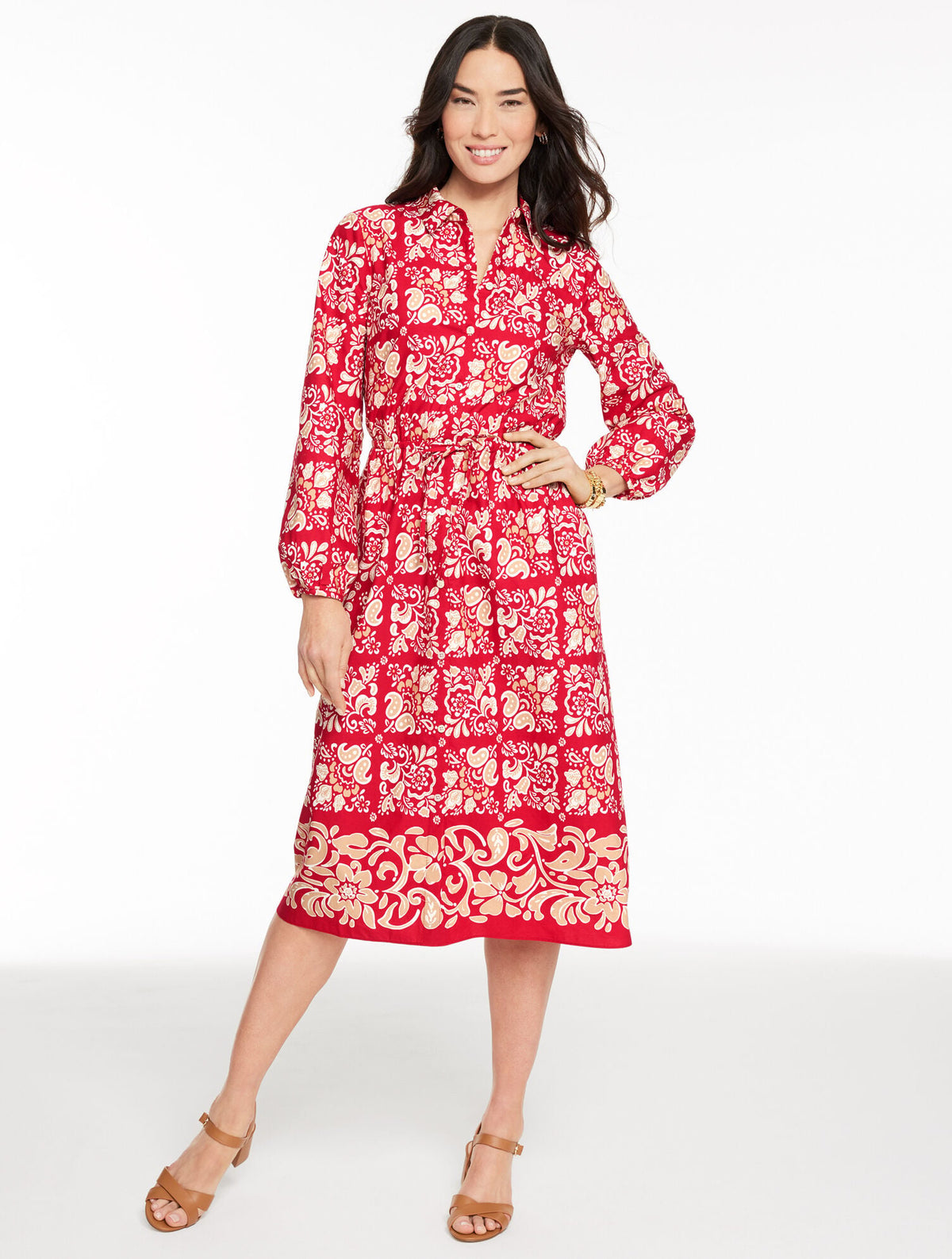 MODERN POPLIN SHIRTDRESS - JACOBEAN BORDER | Talbots