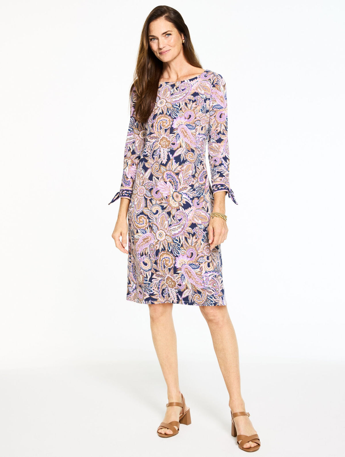 EFFORTLESS JERSEY BOW CUFF SHIFT DRESS - PAISLEY BOUQUET | Talbots