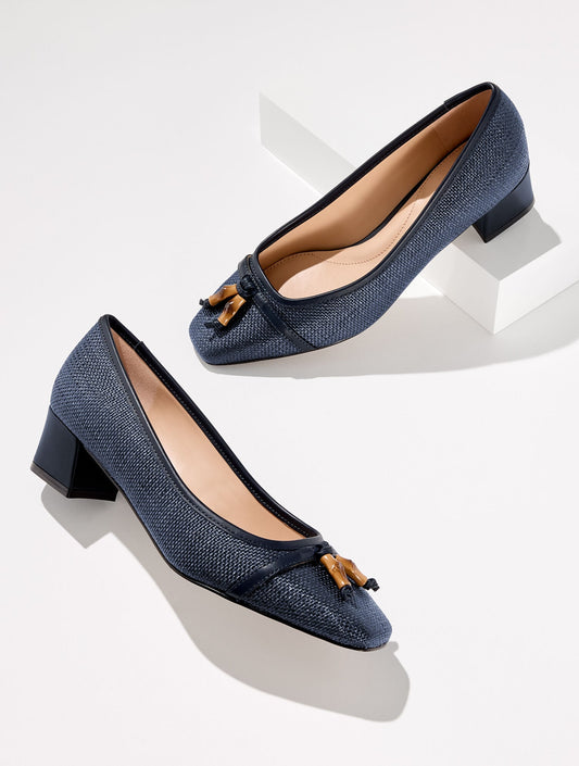 SIENNA BAMBOO RAFFIA BLOCK HEEL PUMPS - SHIMMER | Talbots