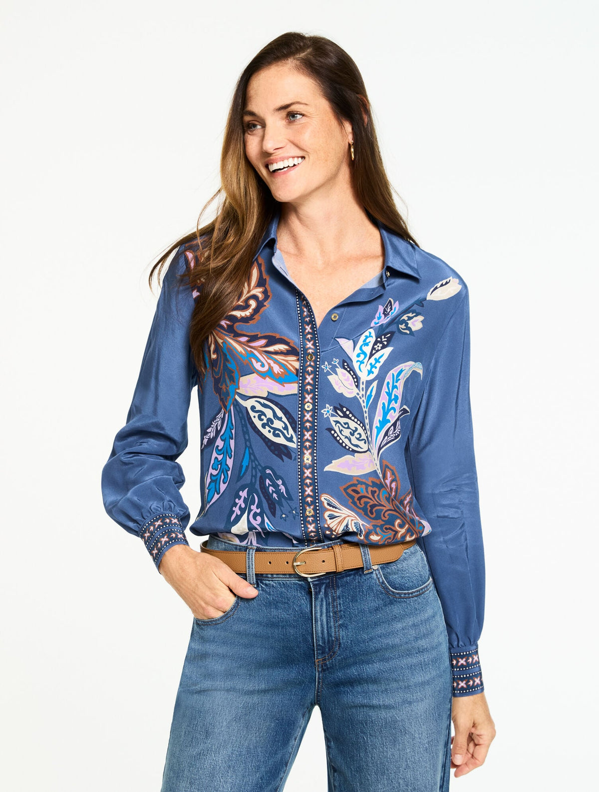 BUTTON FRONT SOFT SHIRT - INTRICATE JACOBEAN | Talbots