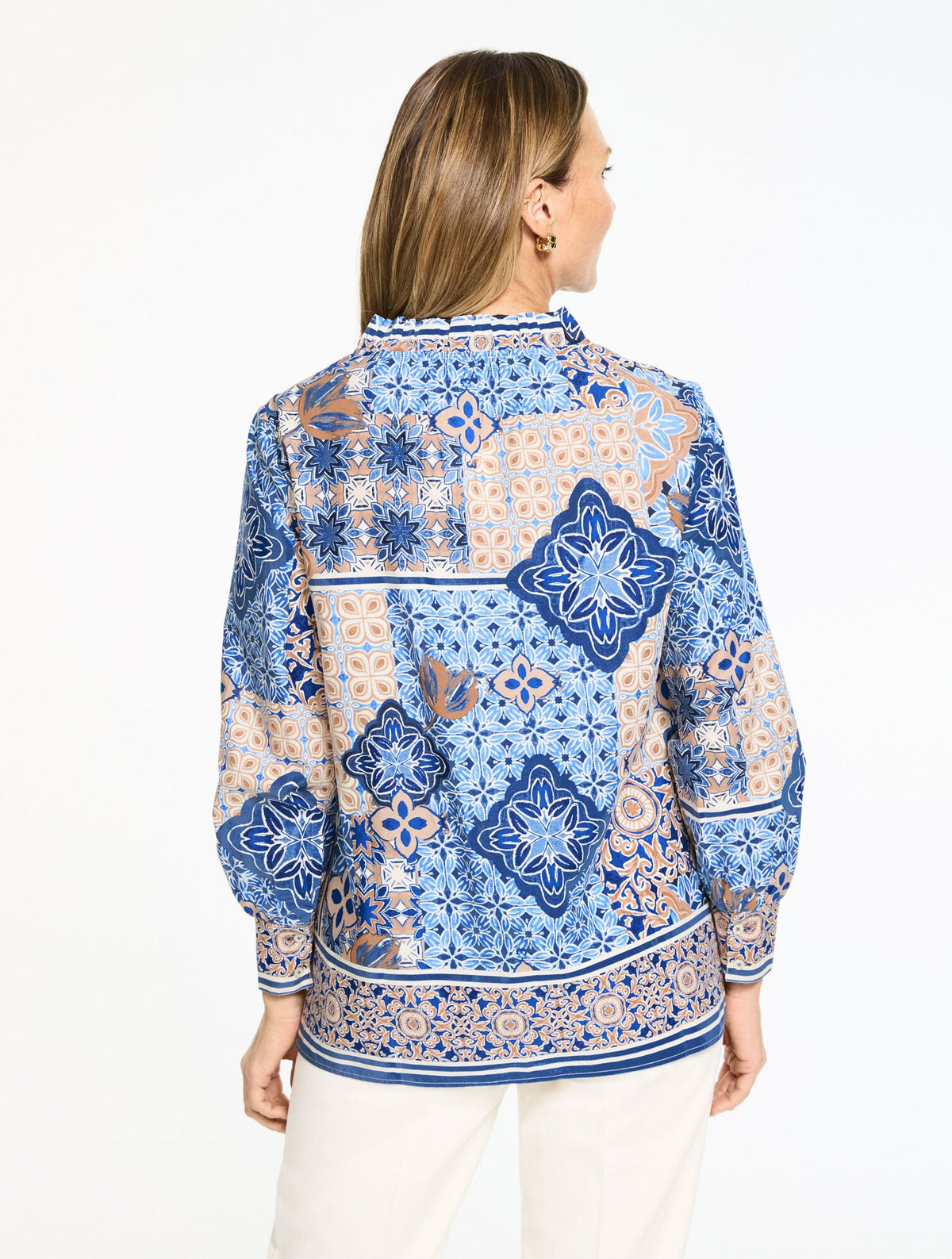 WATERCOLOR TILES POPLIN TOP | Talbots