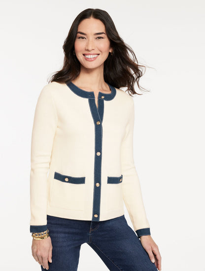 DENIM TRIM CARDIGAN | Talbots