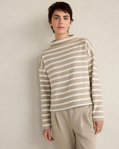 ORGANIC COTTON FUNNEL NECK STRIPED PULLOVER | Talbots