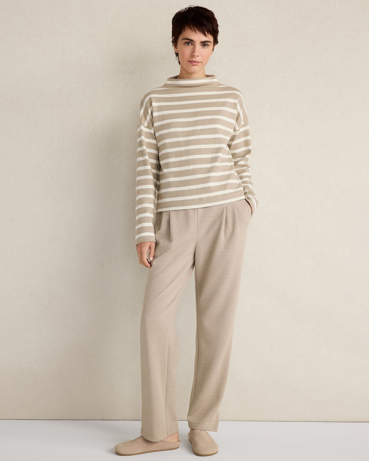 ORGANIC COTTON FUNNEL NECK STRIPED PULLOVER | Talbots