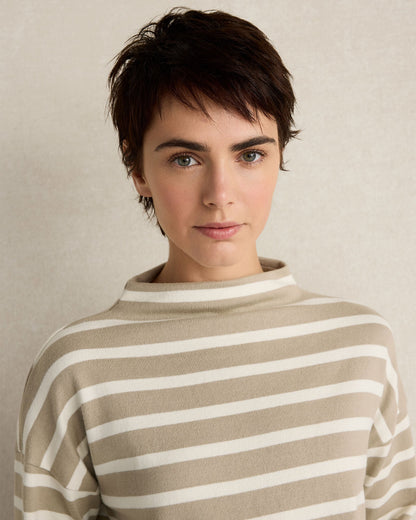 ORGANIC COTTON FUNNEL NECK STRIPED PULLOVER | Talbots