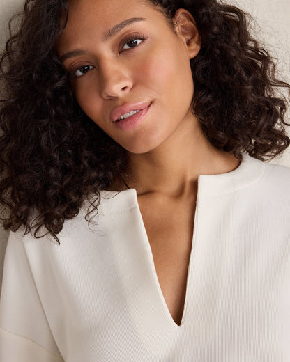 DOUBLE KNIT SPLIT NECK TOP | Talbots