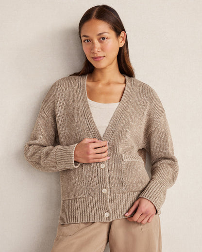 ORGANIC COTTON LINEN PLAITED V-NECK CARDIGAN | Talbots