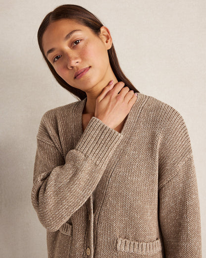 ORGANIC COTTON LINEN PLAITED V-NECK CARDIGAN | Talbots