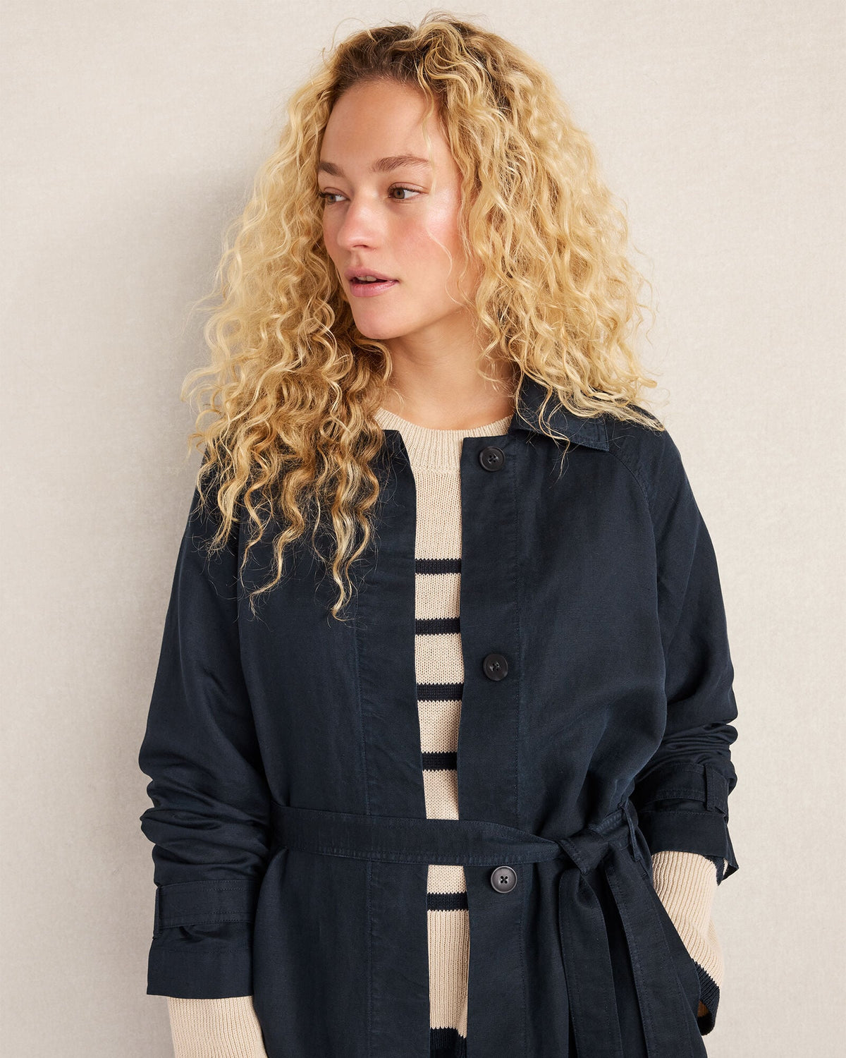LINEN BLEND DOBBY TRENCH COAT | Talbots