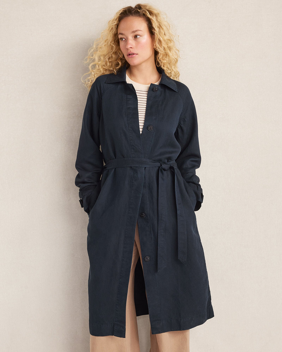 LINEN BLEND DOBBY TRENCH COAT | Talbots