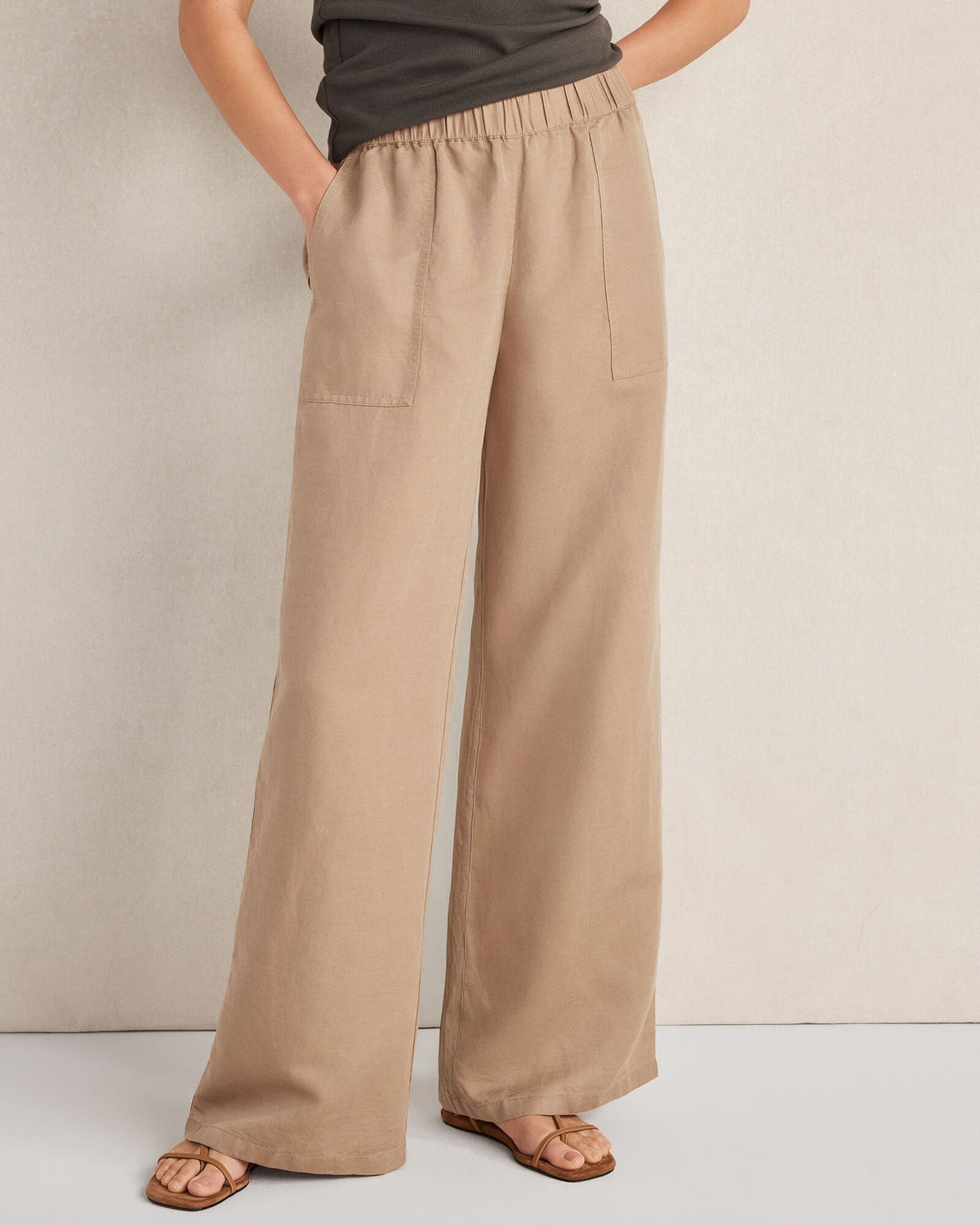 LINEN BLEND DOBBY WIDE LEG PANTS | Talbots