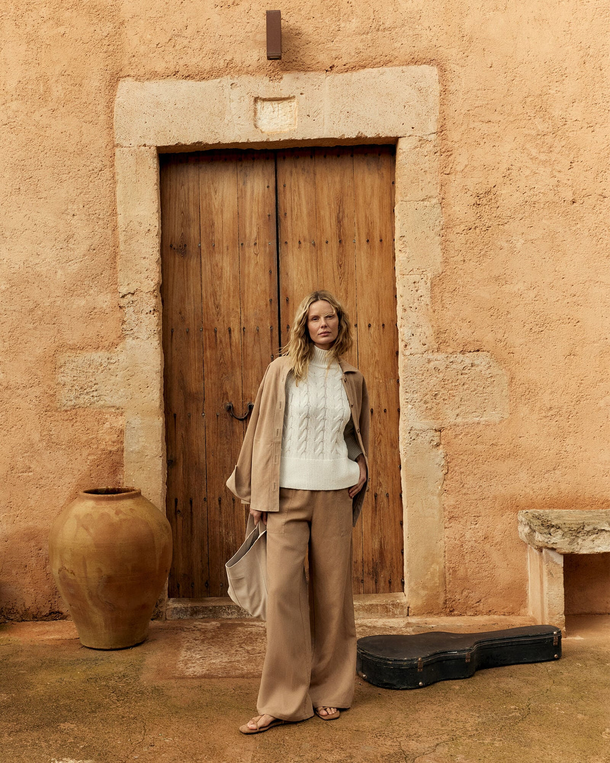 LINEN BLEND DOBBY WIDE LEG PANTS | Talbots