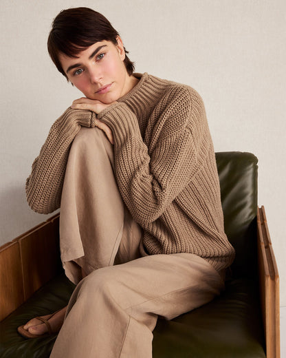 LINEN BLEND DOBBY WIDE LEG PANTS | Talbots