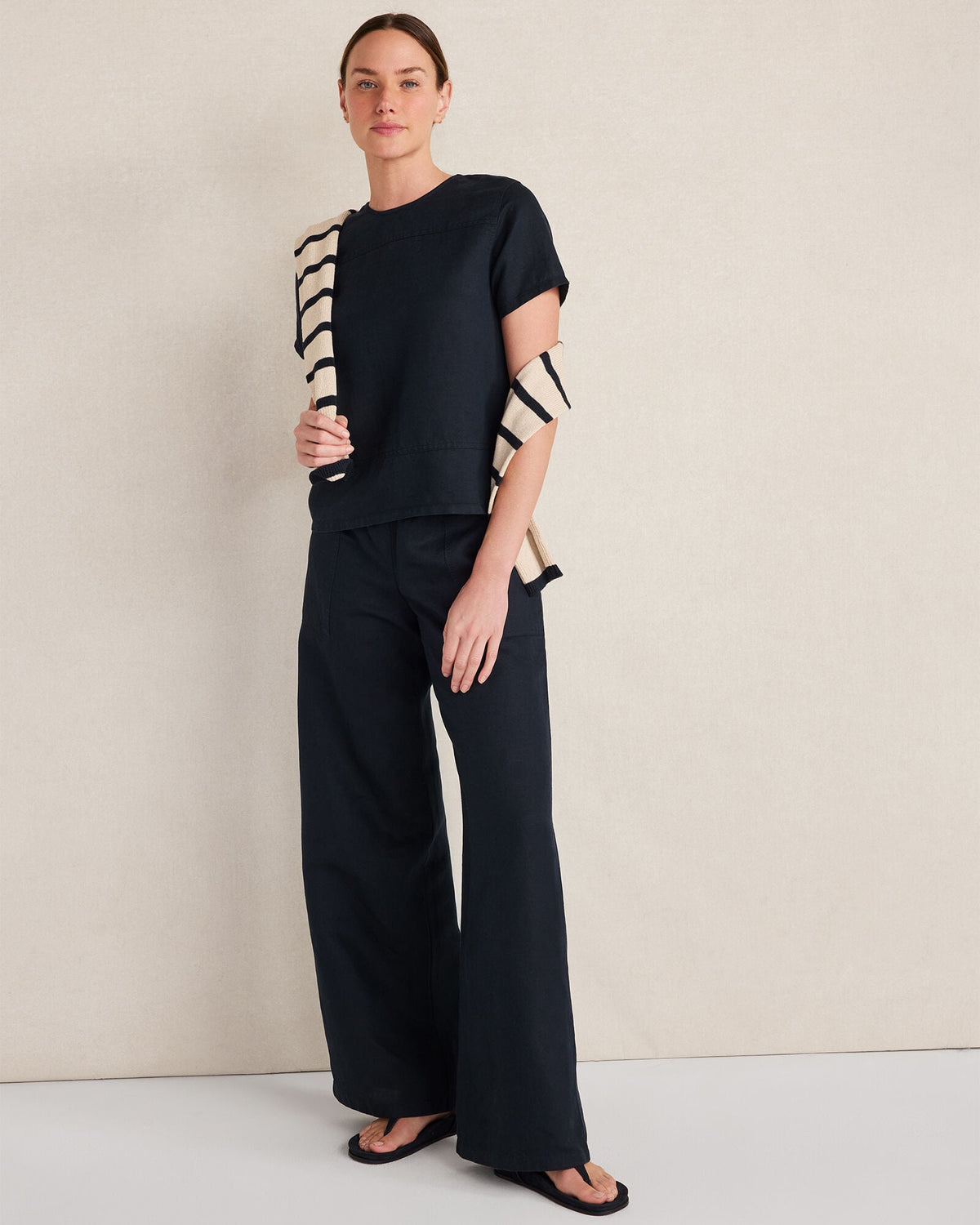 LINEN BLEND DOBBY WIDE LEG PANTS | Talbots