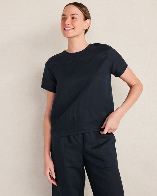 LINEN BLEND DOBBY SHORT SLEEVE TOP | Talbots