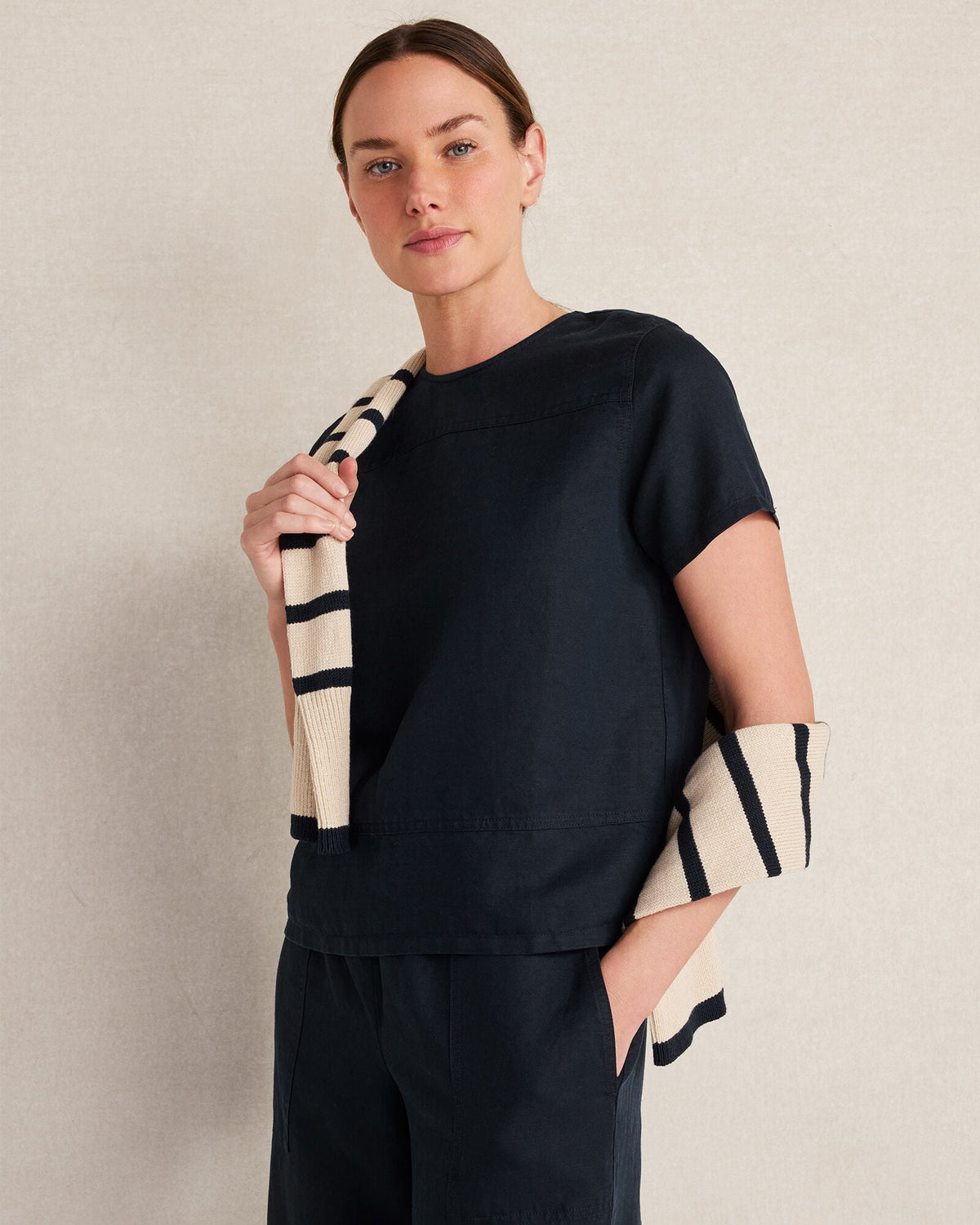 LINEN BLEND DOBBY SHORT SLEEVE TOP | Talbots