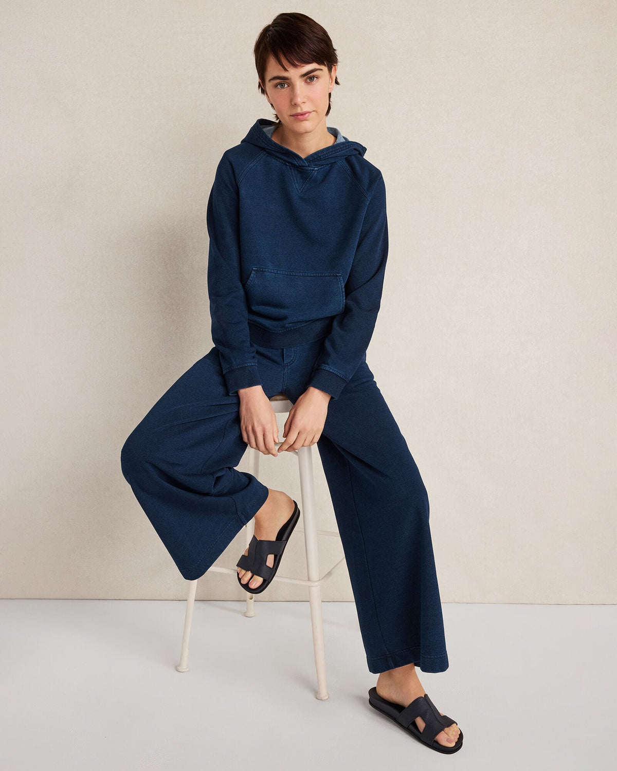 INDIGO COTTON TERRY HOODIE | Talbots