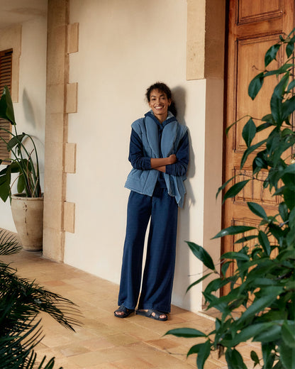 INDIGO COTTON TERRY WIDE LEG PANTS | Talbots